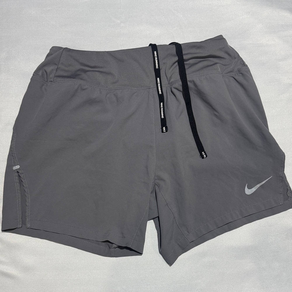 Nike Light Gray Dri-FIT Athletic Shorts with Black Swoosh